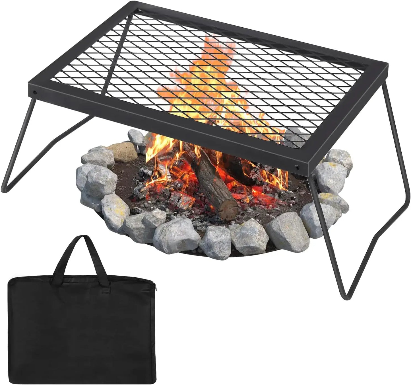 Folding Campfire Grill – Heavy Duty Steel Mesh Grate | Portable Camping Grill Rack for Outdoor Cooking over Fire Pits and Campfires