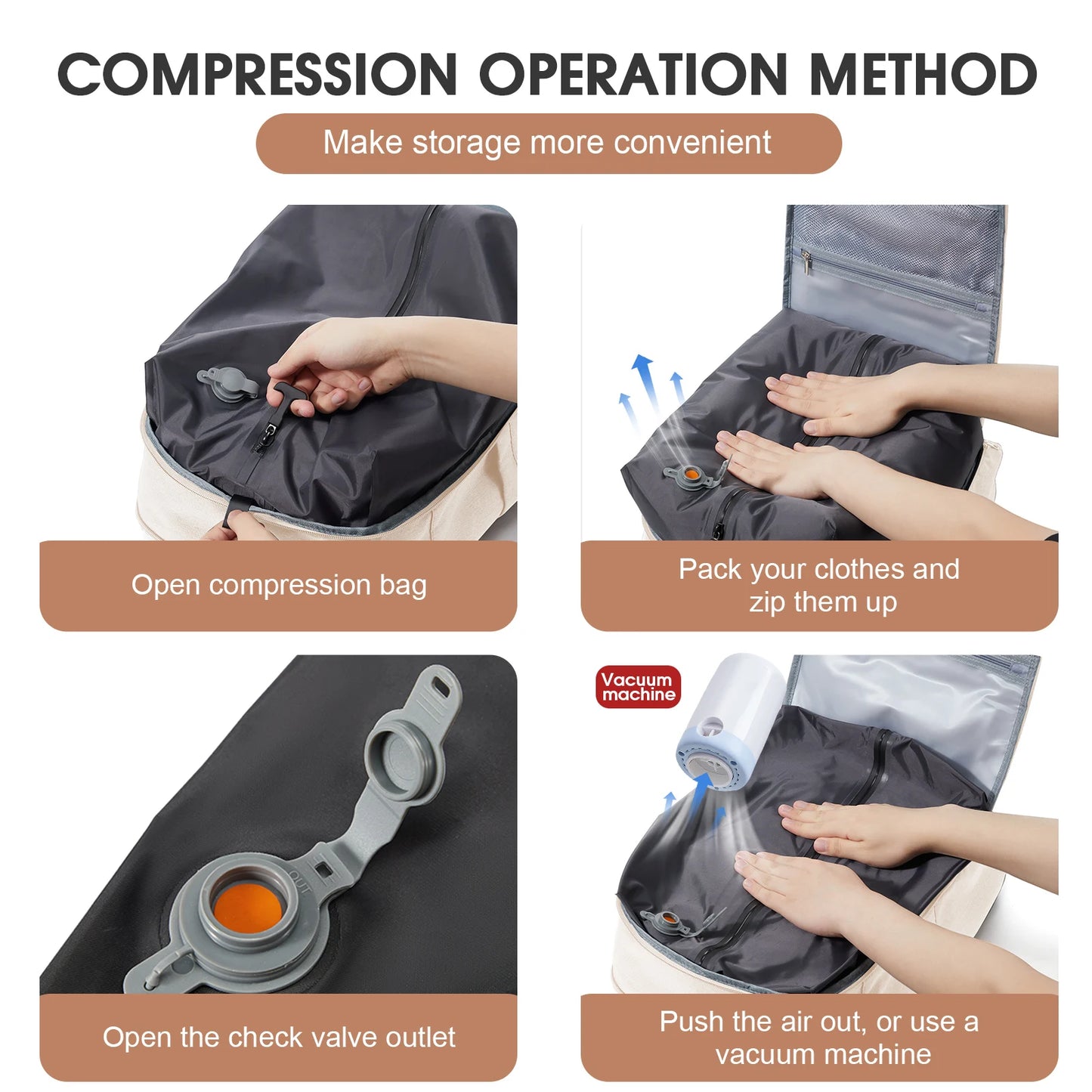 Vacuum Airbag Travel Backpack – Hand Luggage Carry-On with Built-In Pump | Ladies Laptop Backpack and Space-Saving Travel Bag