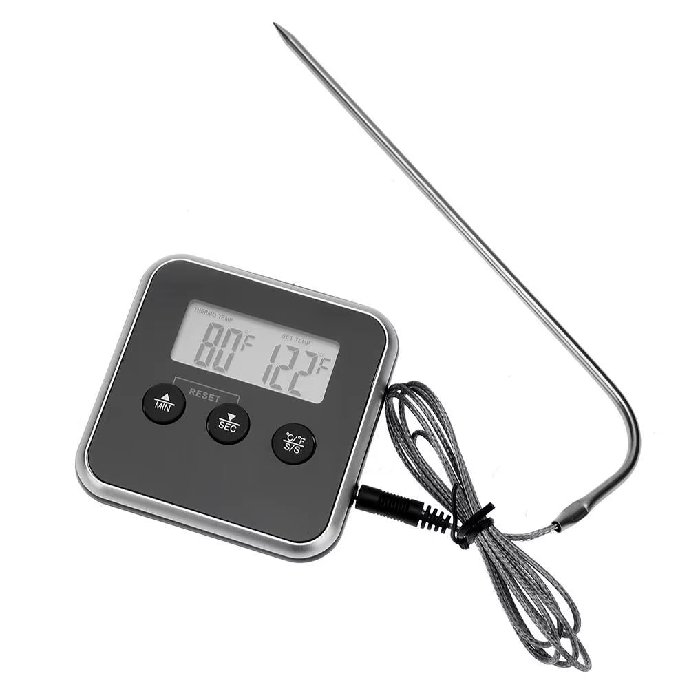 Digital LCD Food Thermometer with Probe – Electronic Meat, BBQ, Water, and Oil Temperature Tester | Cooking Timer and Alarm for Kitchen and Grill