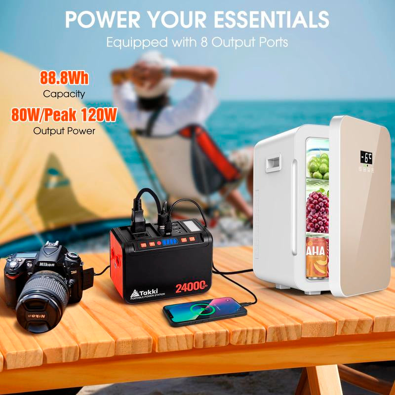 Takki 88Wh Portable Power Station – 120W Peak Lithium Battery Backup with AC Outlet & USB Ports