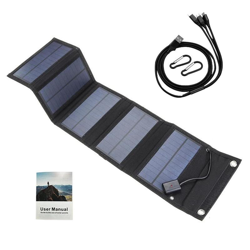 Foldable Waterproof Solar Panel – Portable USB & 24V Charger with Carabiners for Outdoor Power