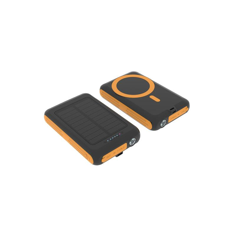 Brookstone 5000mAh MagSafe Solar Power Bank – Wireless Charger with Built-In Flashlight
