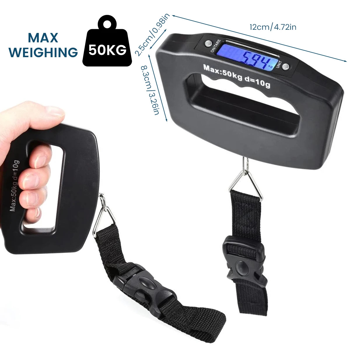 50Kg Digital Luggage Scale – Portable Handheld Suitcase Weighing Scale with Backlit Display for Travel