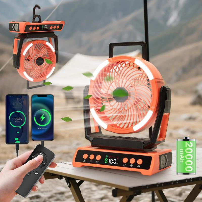 20000Mah Rechargeable Portable Camping Fan, Cordless Oscillating Fan with Remote