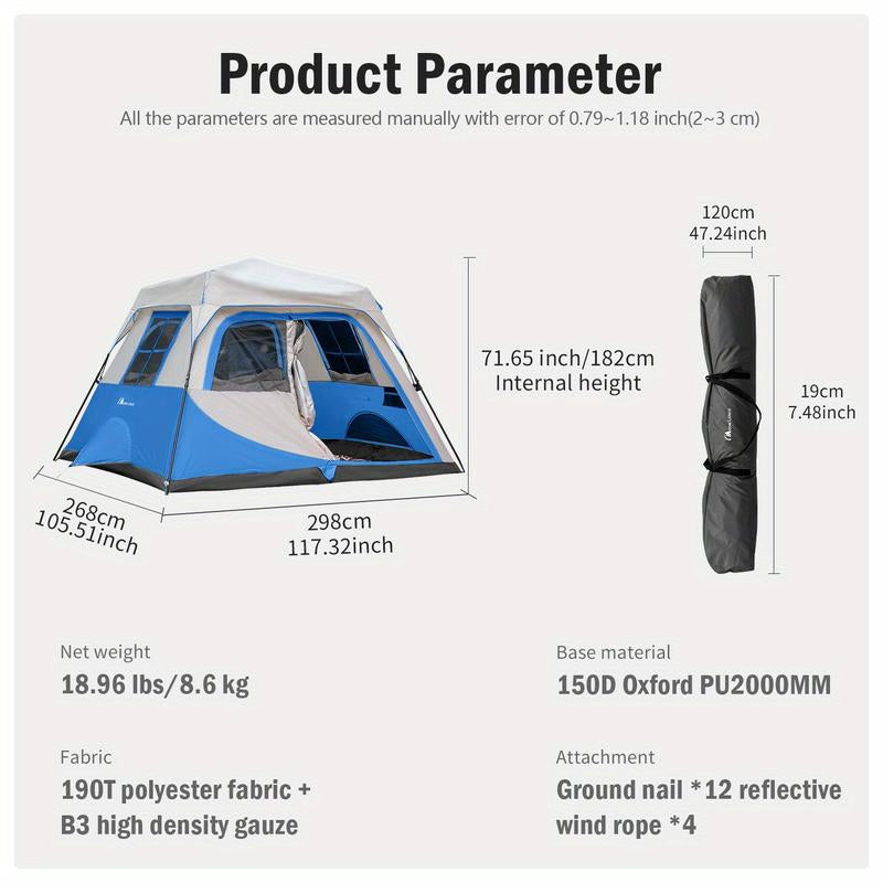 MOON LENCE 4-5 Person Instant Pop-Up Camping Tent – Double-Layer Waterproof Backpacking Tent with Porch