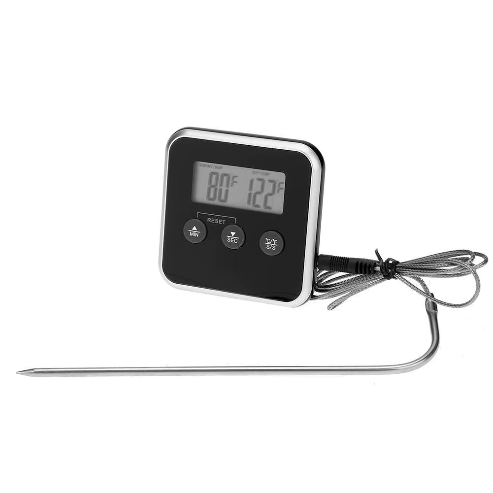 Digital LCD Food Thermometer with Probe – Electronic Meat, BBQ, Water, and Oil Temperature Tester | Cooking Timer and Alarm for Kitchen and Grill