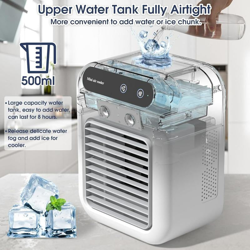 Portable USB Rechargeable Air Cooler Fan – 2-in-1 Mini AC with Dual Fog & Powerful Wind