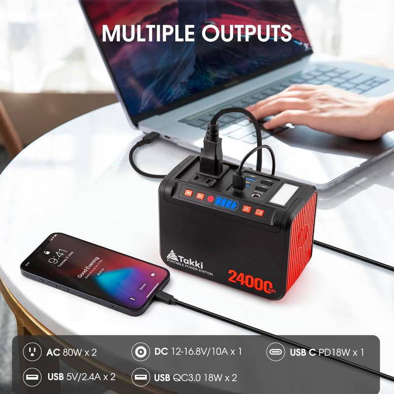 Takki 88Wh Portable Power Station – 120W Peak Lithium Battery Backup with AC Outlet & USB Ports