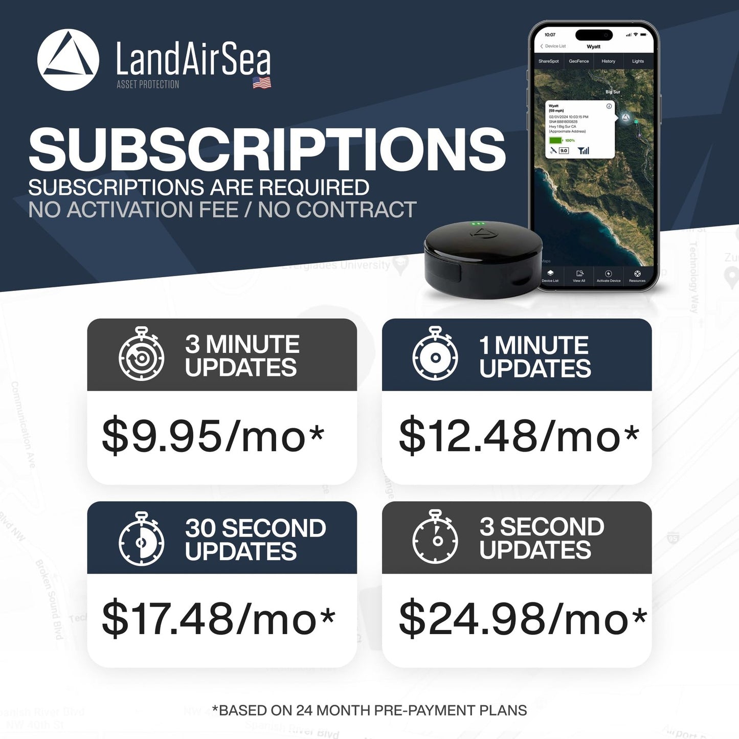 LandAirSea 54 GPS Tracker – Waterproof, USA-Manufactured, Magnetic Mount | Real-Time Location Tracking Device with Full 4G LTE Coverage