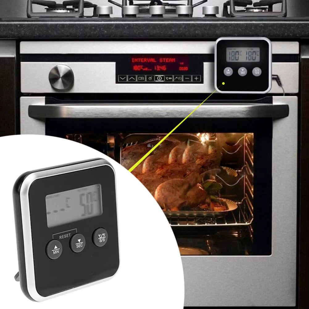 Digital LCD Food Thermometer with Probe – Electronic Meat, BBQ, Water, and Oil Temperature Tester | Cooking Timer and Alarm for Kitchen and Grill