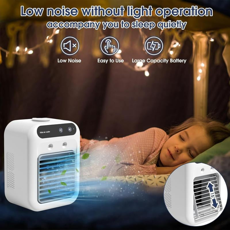 Portable USB Rechargeable Air Cooler Fan – 2-in-1 Mini AC with Dual Fog & Powerful Wind