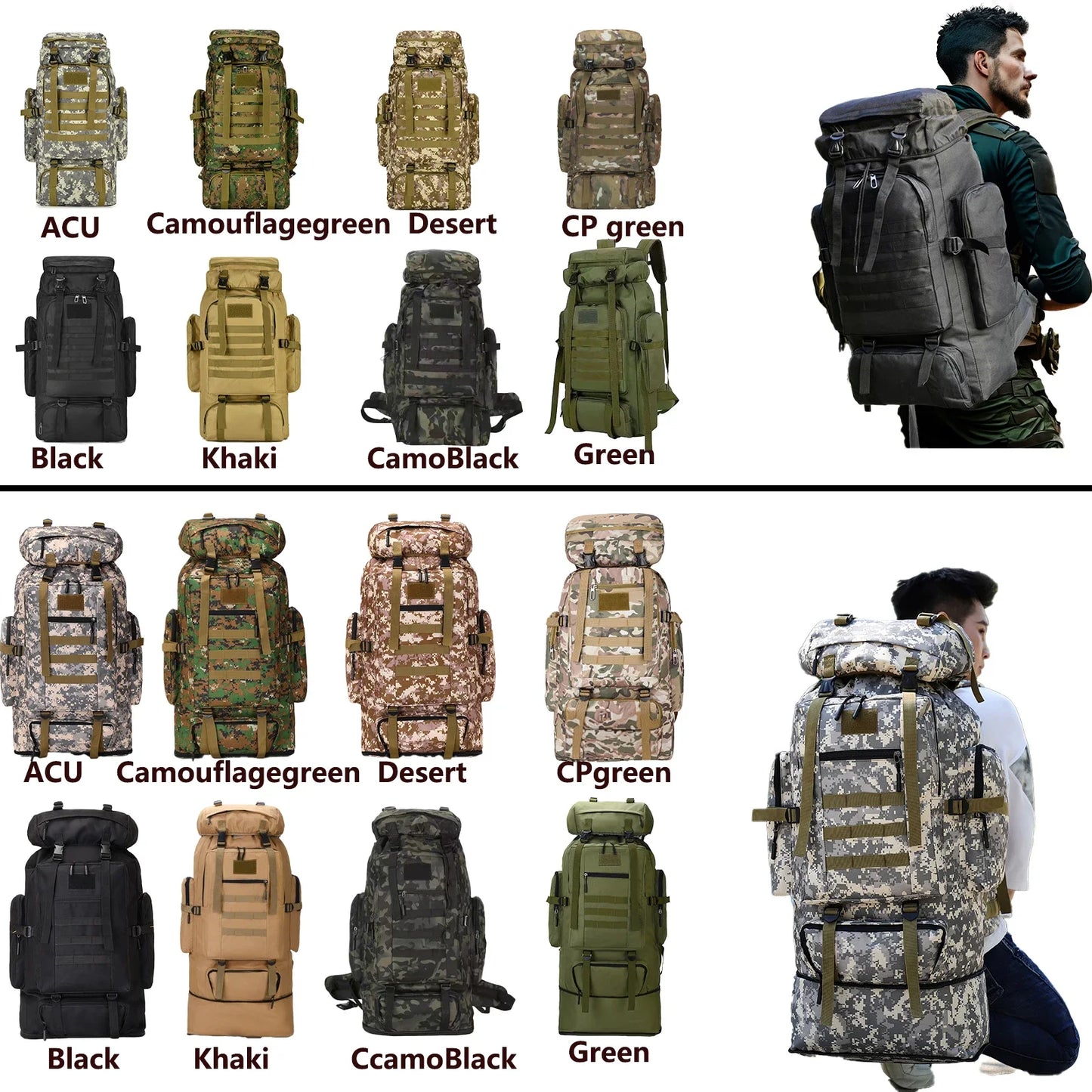 80L/100L Tactical Mountaineering Backpack – Large Capacity Hiking, Camping, and Travel Pack with Multiple Compartments
