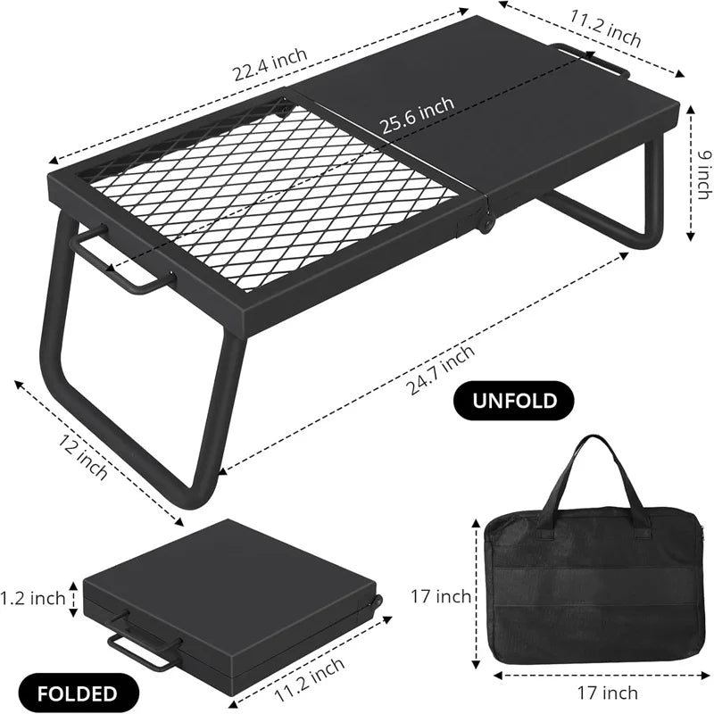 Folding Campfire Grill – Heavy Duty Steel Mesh Grate | Portable Camping Grill Rack for Outdoor Cooking over Fire Pits and Campfires