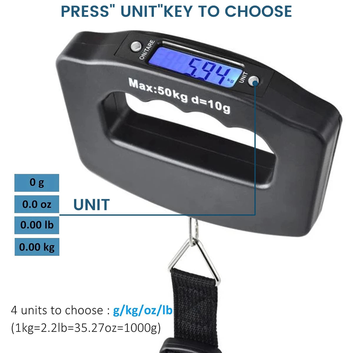 50Kg Digital Luggage Scale – Portable Handheld Suitcase Weighing Scale with Backlit Display for Travel