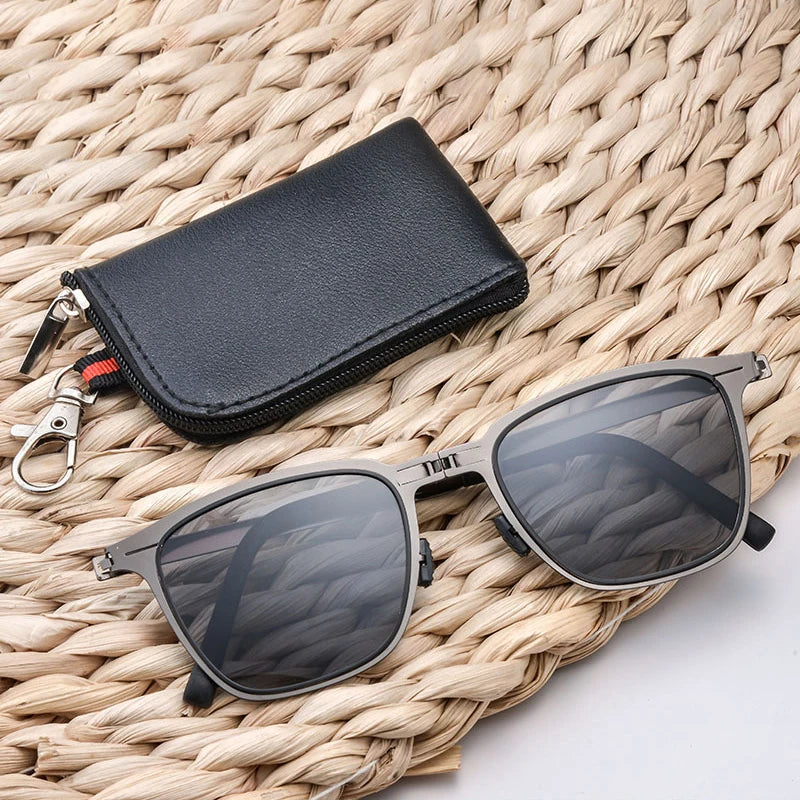Portable Ultra-Light Folding Polarized Sunglasses – Stainless Steel Frame, HD Retro Square Design