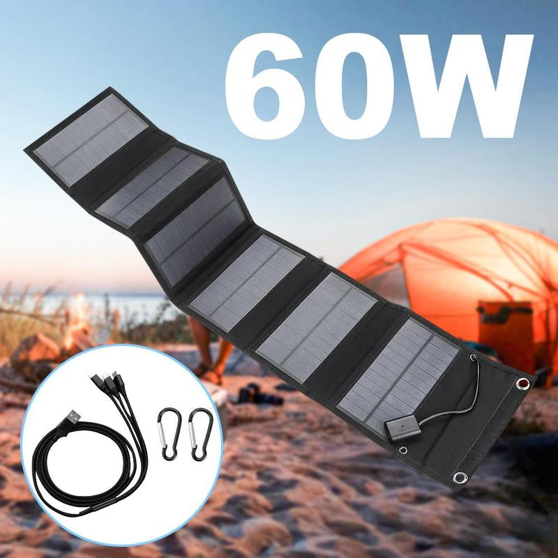 Foldable Waterproof Solar Panel – Portable USB & 24V Charger with Carabiners for Outdoor Power
