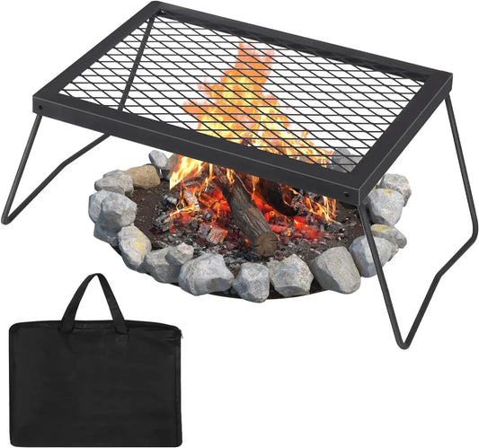 Folding Campfire Grill – Heavy Duty Steel Mesh Grate | Portable Camping Grill Rack for Outdoor Cooking over Fire Pits and Campfires