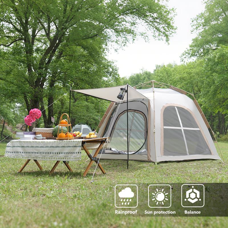 3-4 Person Waterproof Camping Tent – Easy-Setup Canvas Dome with Mesh Doors & Windows