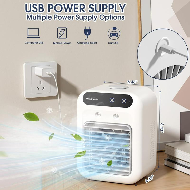 Portable USB Rechargeable Air Cooler Fan – 2-in-1 Mini AC with Dual Fog & Powerful Wind