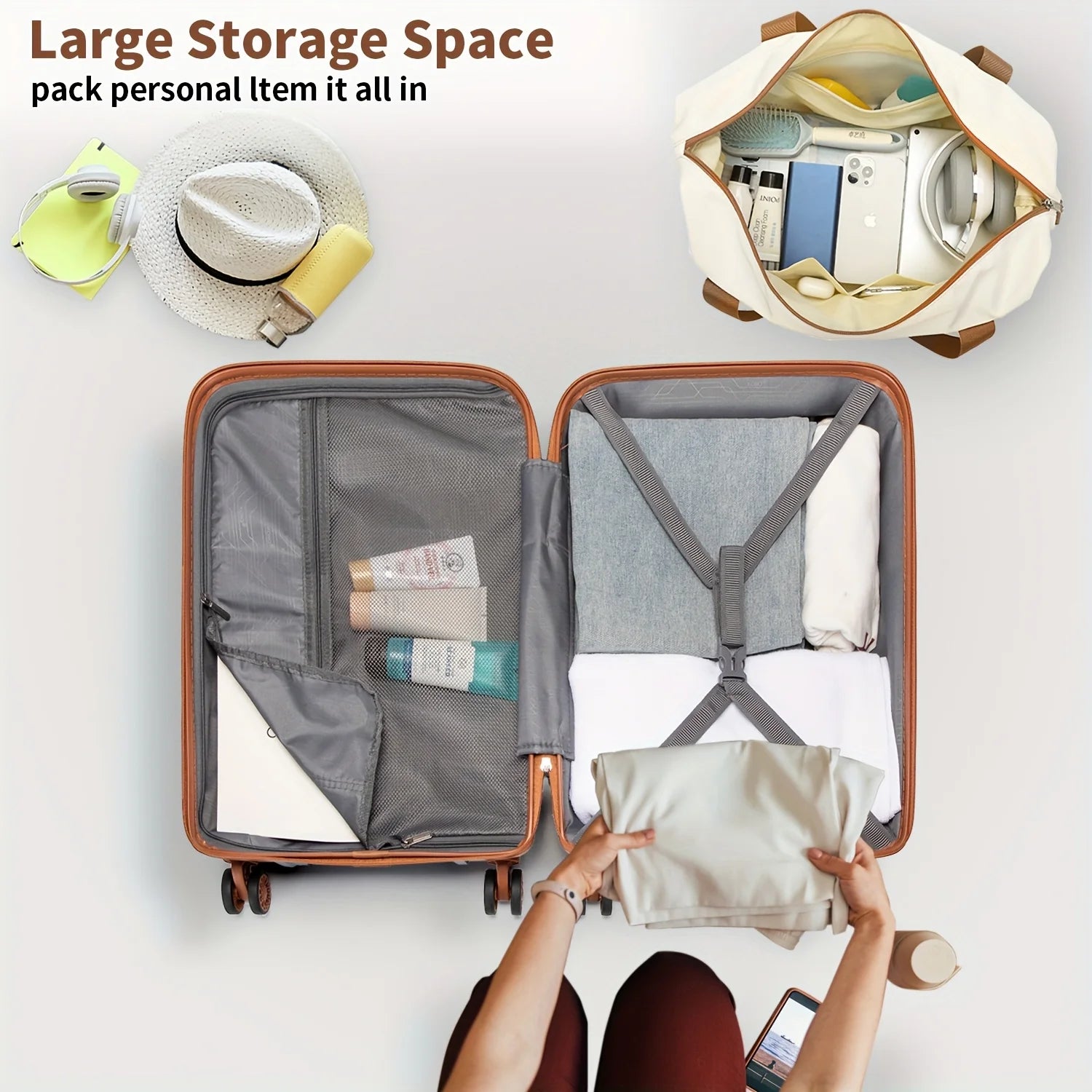Kono 20" Lightweight Hard shell Carry-On Luggage Set – Cabin Suitcase with Travel Organizer and Toiletry Bags
