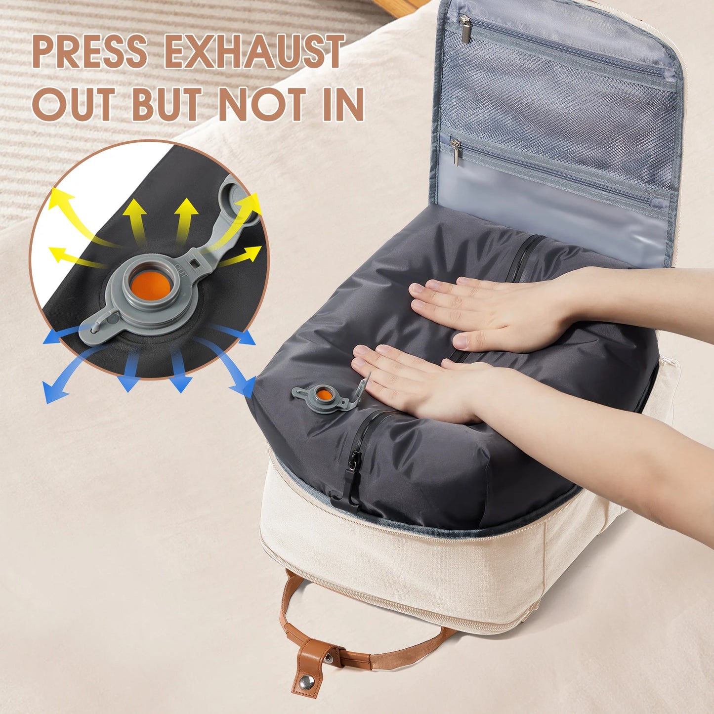 Vacuum Airbag Travel Backpack – Hand Luggage Carry-On with Built-In Pump | Ladies Laptop Backpack and Space-Saving Travel Bag