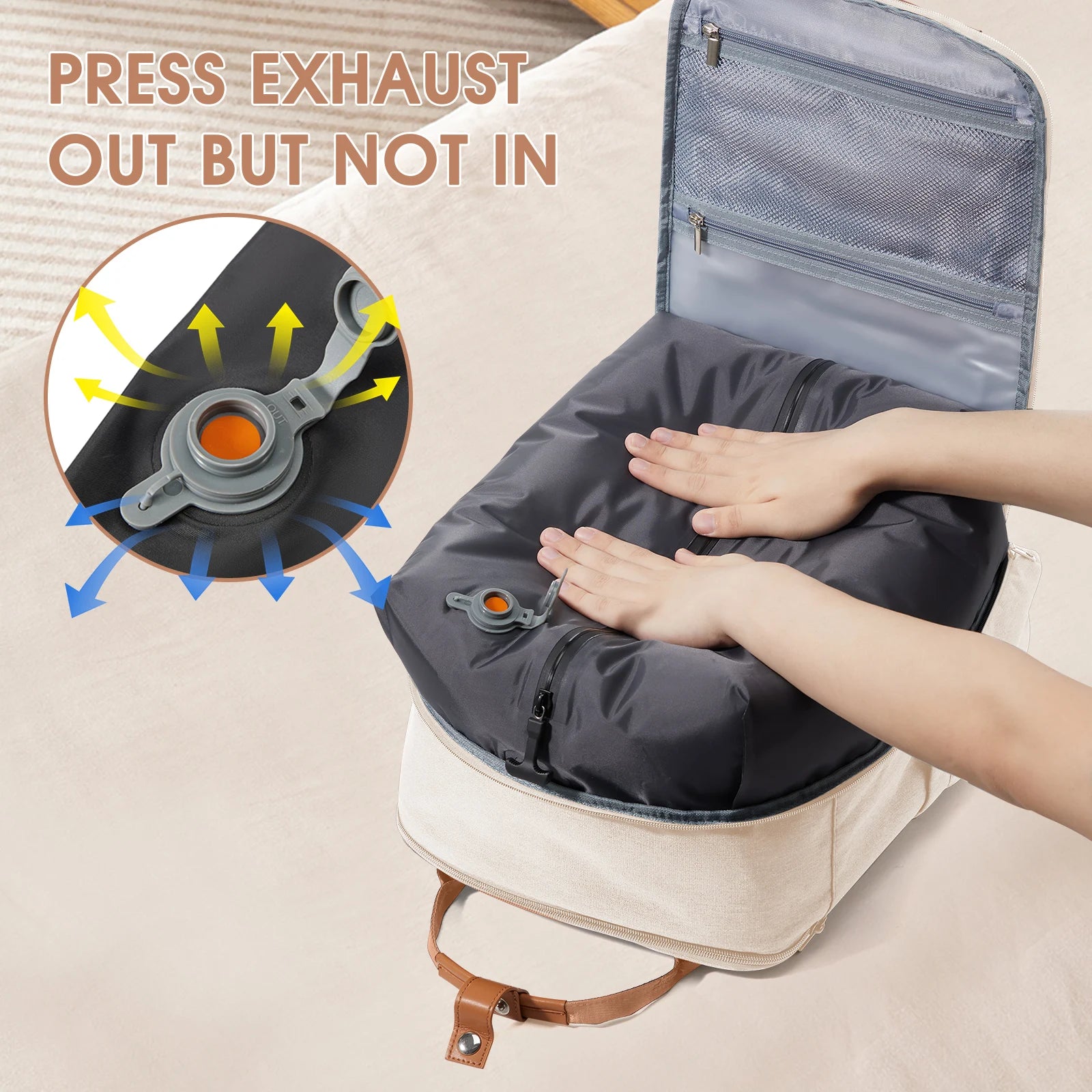 Vacuum Airbag Travel Backpack – Hand Luggage Carry-On with Built-In Pump | Ladies Laptop Backpack and Space-Saving Travel Bag