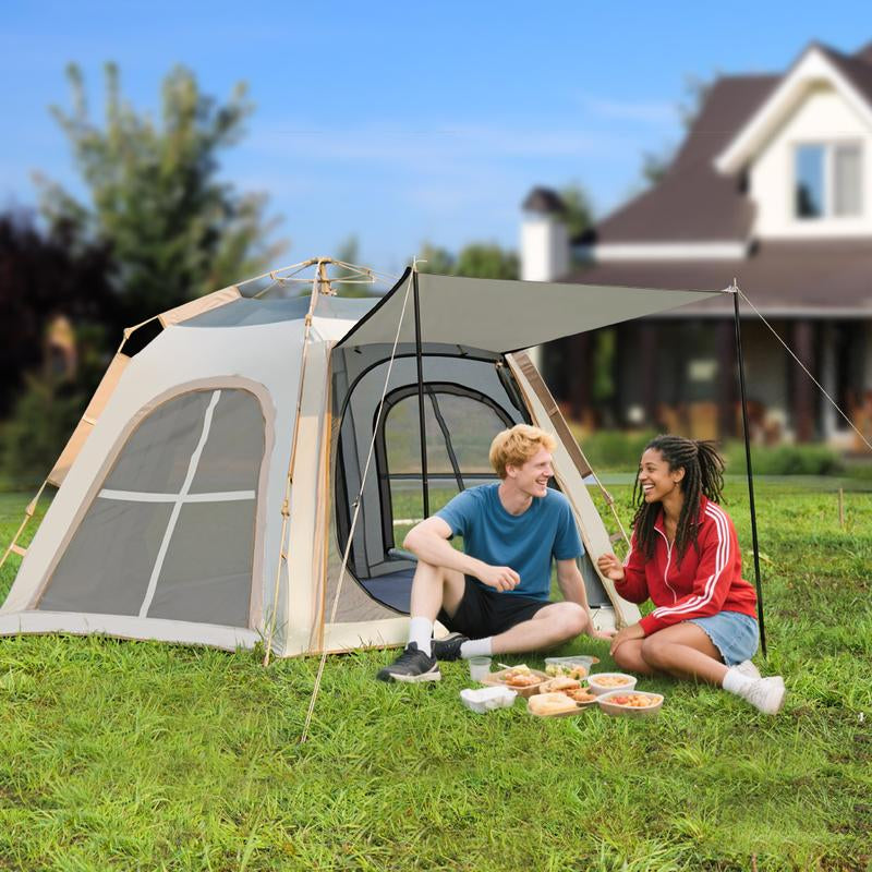 3-4 Person Waterproof Camping Tent – Easy-Setup Canvas Dome with Mesh Doors & Windows