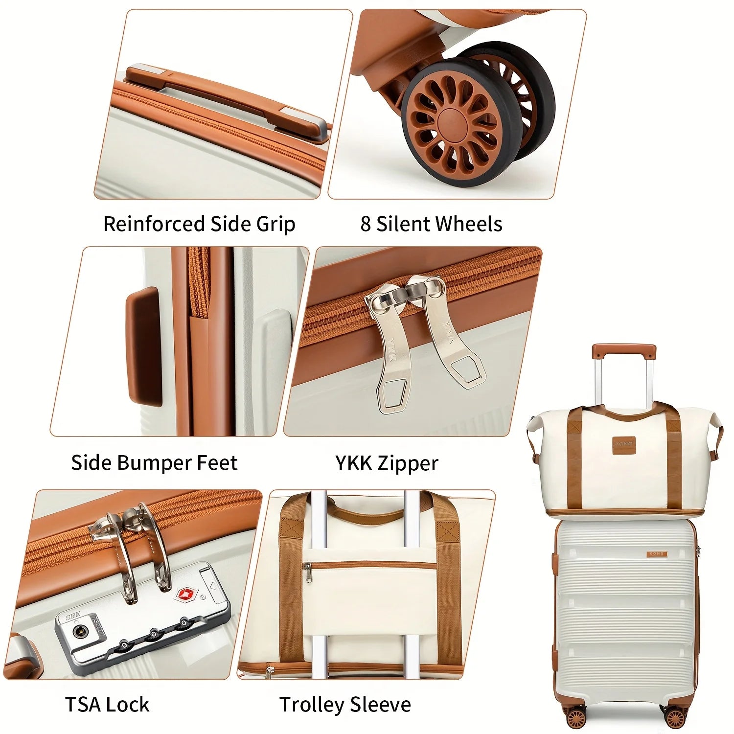 Kono 20" Lightweight Hard shell Carry-On Luggage Set – Cabin Suitcase with Travel Organizer and Toiletry Bags