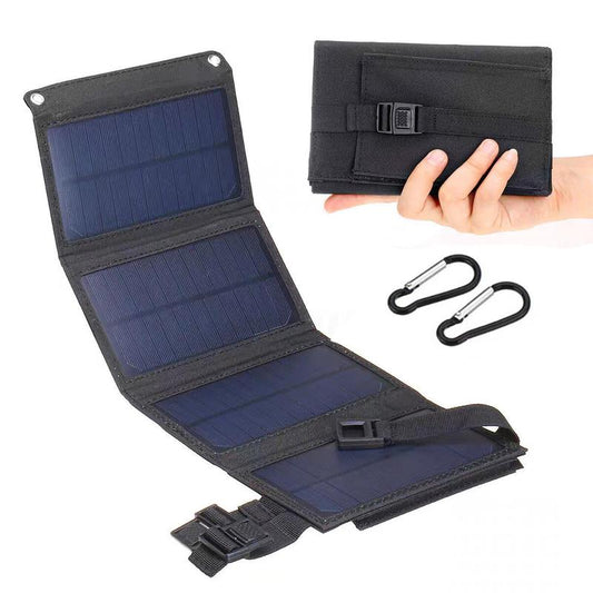 Foldable Waterproof Solar Panel – Portable USB & 24V Charger with Carabiners for Outdoor Power