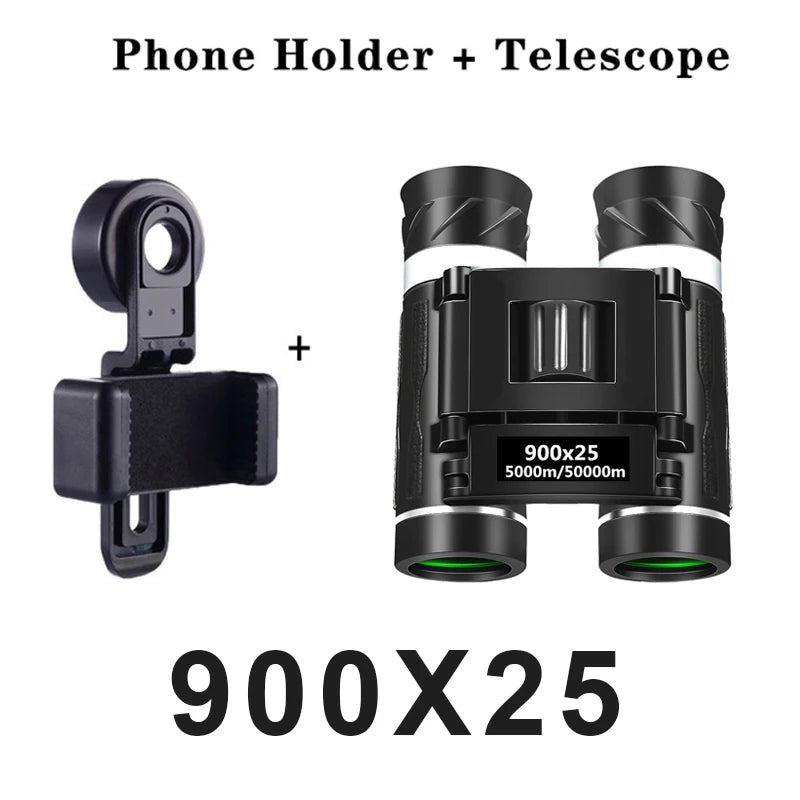 900x25 HD Zoom Portable Binoculars – Long-Range Folding BAK4 Prism Telescope for Hunting, Camping & Low-Light Viewing
