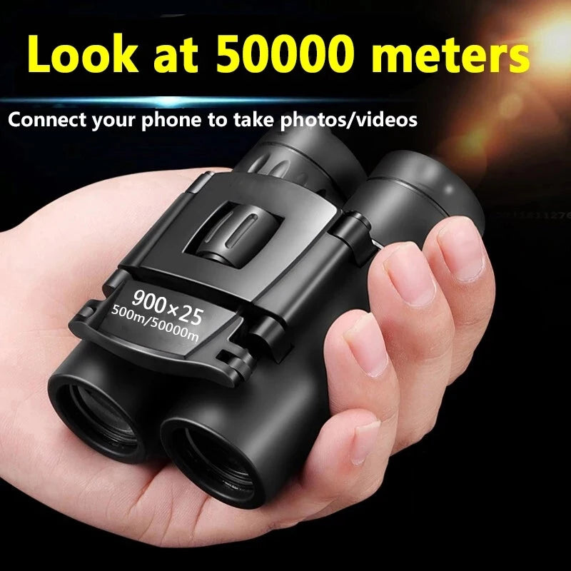 900x25 HD Zoom Portable Binoculars – Long-Range Folding BAK4 Prism Telescope for Hunting, Camping & Low-Light Viewing