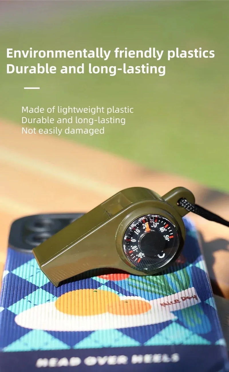 3-in-1 Camping Survival Whistle with Compass and Thermometer – Emergency Outdoor Hiking Tool in Army Green