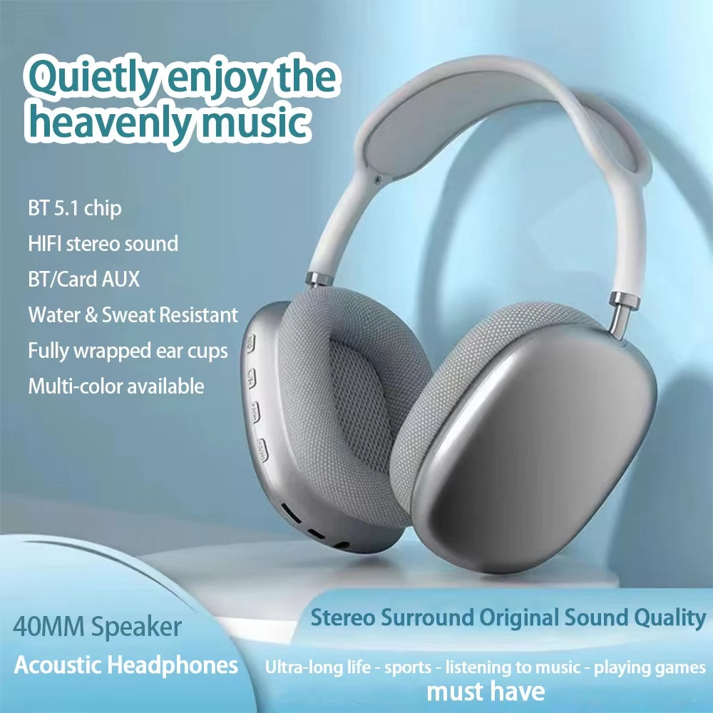 P9 Pro Air Max Wireless Bluetooth 5.1 Headphones – Noise-Cancelling Over-Ear Headset with Microphone for Gaming, Sports & All Smartphones