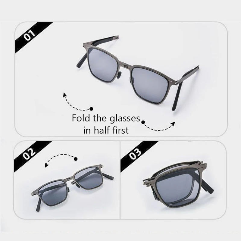 Portable Ultra-Light Folding Polarized Sunglasses – Stainless Steel Frame, HD Retro Square Design