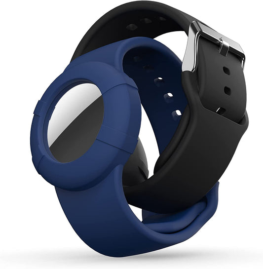 AirTag Wristband for Kids (2-Pack) – Soft Silicone Bracelet for Apple AirTag | Lightweight GPS Tracker Holder, Child-Friendly Watch Band (Black & Navy Blue)