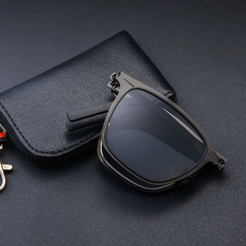 Portable Ultra-Light Folding Polarized Sunglasses – Stainless Steel Frame, HD Retro Square Design