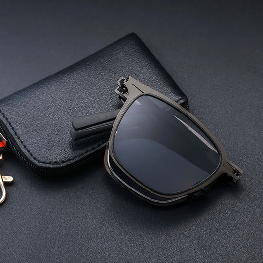 Portable Ultra-Light Folding Polarized Sunglasses – Stainless Steel Frame, HD Retro Square Design