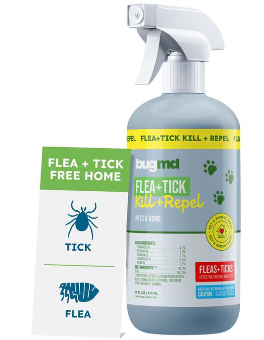 BugMD Flea & Tick Spray for Dogs, Cats & Home – Plant-Based Pest Control with Cedarwood Oil | Indoor & Outdoor Protection – 16 oz
