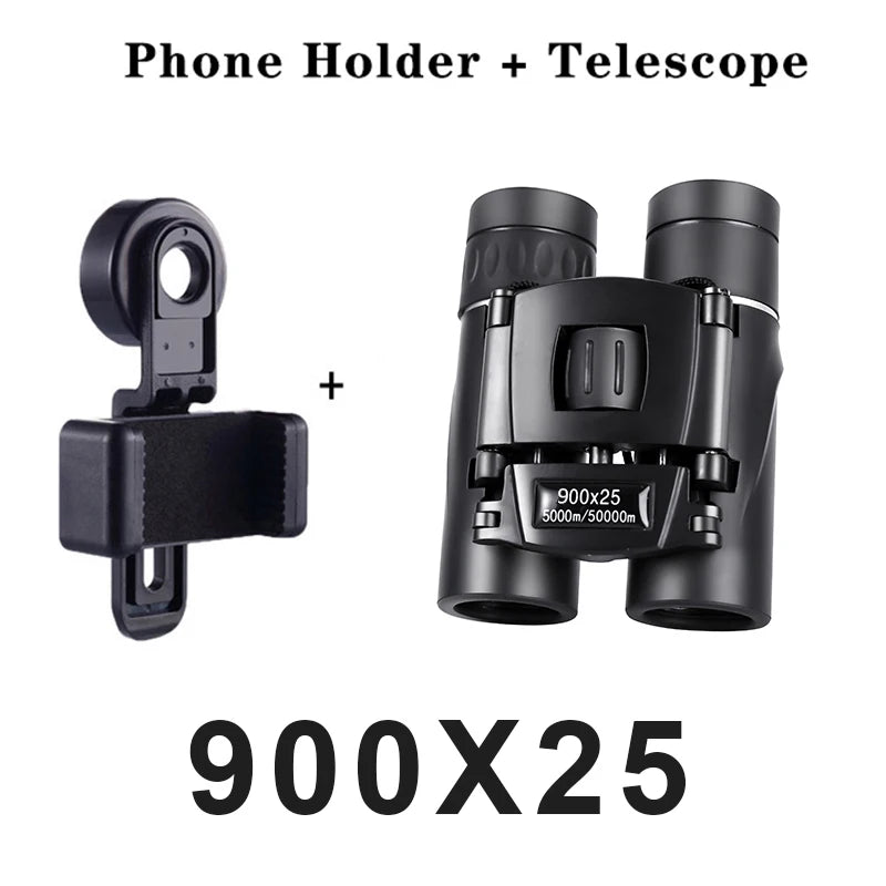 900x25 HD Zoom Portable Binoculars – Long-Range Folding BAK4 Prism Telescope for Hunting, Camping & Low-Light Viewing